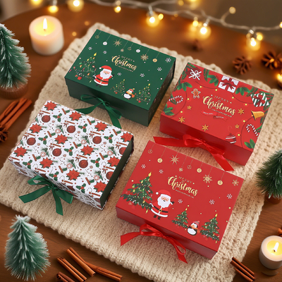 Doanh nghiệp nhỏ unique Ribbon cho vớ Custom Luxury Thẻ giấy Giáng sinh Gift Box With Magnetic Closure UV Lamination