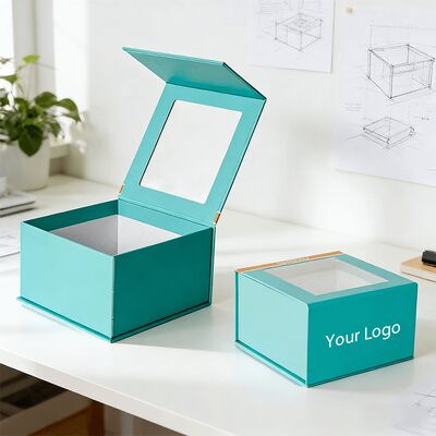 Hộp quà tặng đóng nắp từ tính thủ công cao cấp có cửa sổ bằng giấy để đóng gói mũ và quần áo