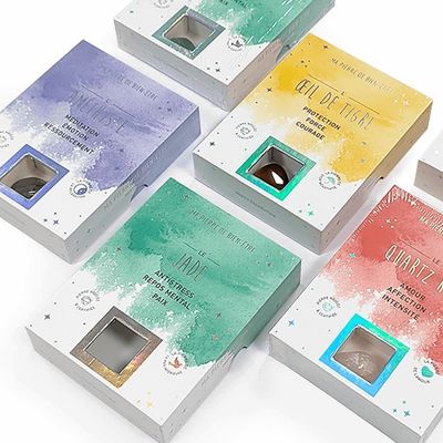 Đá quý đá đá agate tinh thể hai miếng hộp quà tặng tùy chỉnh kích thước với giấy chèn