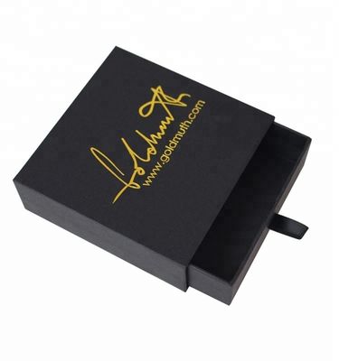 Black Gift Drawer Packaging Box Glossy Lamination Bronze Blob Logo được đóng dấu