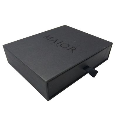 Black Gift Drawer Packaging Box Glossy Lamination Bronze Blob Logo được đóng dấu