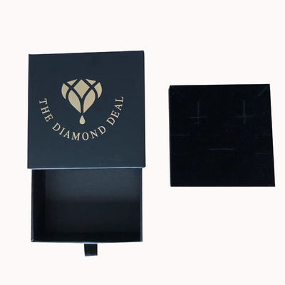 Logo tùy chỉnh in đồ trang sức vải giấy đen hộp quà cho vòng đeo tay và vòng cổ