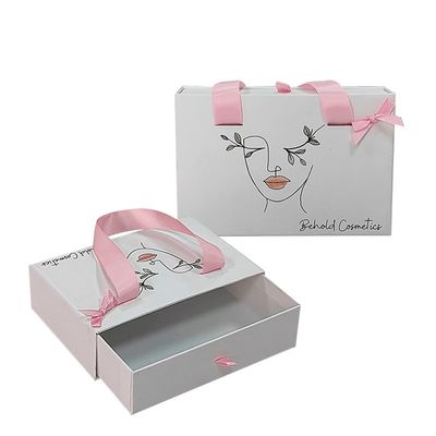 Những người khác Box Type Logo Printing Luxury Wallet Thẻ giấy slide box với tay cầm ruy băng