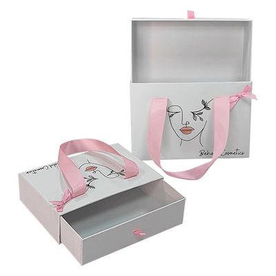 Những người khác Box Type Logo Printing Luxury Wallet Thẻ giấy slide box với tay cầm ruy băng