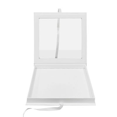 Hộp đóng gói giấy từ tính hình sách vuông PVC cửa sổ trên cùng rõ ràng với ruy băng