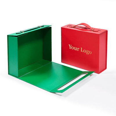 Hộp quà logo tùy chỉnh được làm từ hộp bìa tái chế tinh tế với tay cầm da thực tế