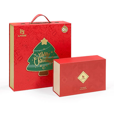 Thẻ: Custom Luxury Red Magnetic Clamshell Christmas Theme Gift Box Biodegradable Rigid Magnetic Closure Box Bao bì với tay cầm