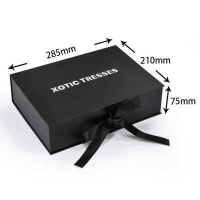 Thư ký High End Black Box Magnetic Box Clothing Cardboard Gift Packet Box Human Hair Packaging Box With Satin Silk