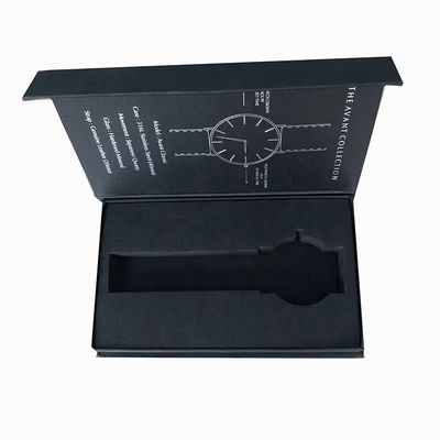 Logo tùy chỉnh Luxury Black Cardboard Smart Watch Hộp đóng gói quà tặng từ tính Đồng hồ đơn với lớp lót bọt