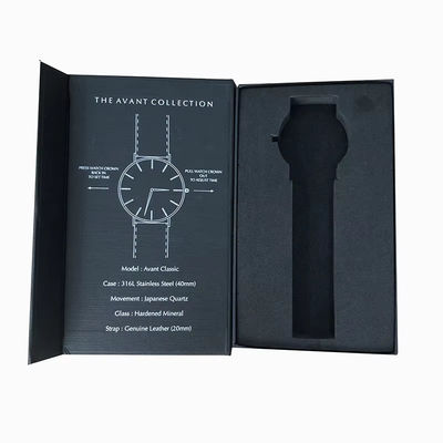 Logo tùy chỉnh Luxury Black Cardboard Smart Watch Hộp đóng gói quà tặng từ tính Đồng hồ đơn với lớp lót bọt