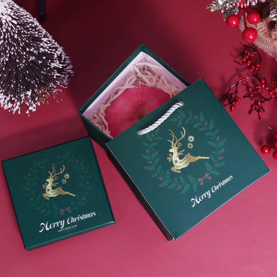 Hộp quà tặng Giáng sinh thân thiện với môi trường, phong cách Giáng sinh tùy chỉnh, bằng bìa cứng, nắp trên màu đỏ, bộ hộp quà tặng ruy băng Giáng sinh