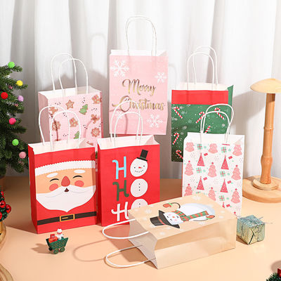 Giáng sinh trẻ em túi quà giấy tái chế Santa Snowman Xmas Party Favorites bán buôn Giáng sinh Goodie túi quà tặng