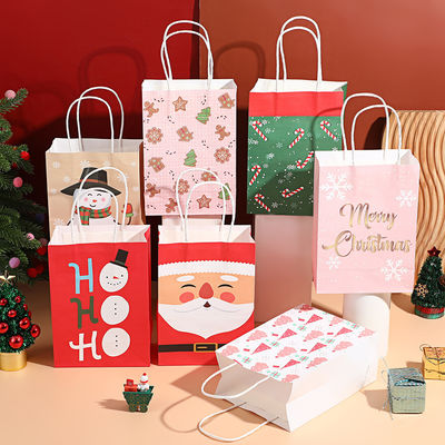 Giáng sinh trẻ em túi quà giấy tái chế Santa Snowman Xmas Party Favorites bán buôn Giáng sinh Goodie túi quà tặng