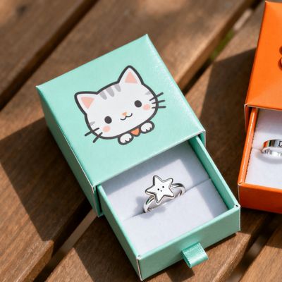 Hộp đựng nhẫn có logo tùy chỉnh sang trọng cổ điển bằng bìa ngà với lớp lót nhung xốp, dập nổi, phủ vecni, in UV và xử lý