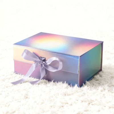 Hộp quà tặng nắp lật từ tính cao cấp Holographic đẹp mắt với ruy băng, vật liệu tái chế dùng cho tất