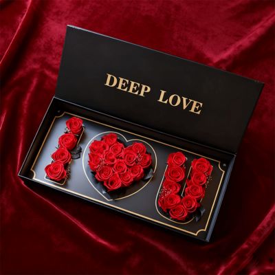 Hộp quà hoa TÔI YÊU BẠN phổ biến tùy chỉnh Hộp giấy từ tính tái chế thân thiện với môi trường để đóng gói hộp quà hoa hồng