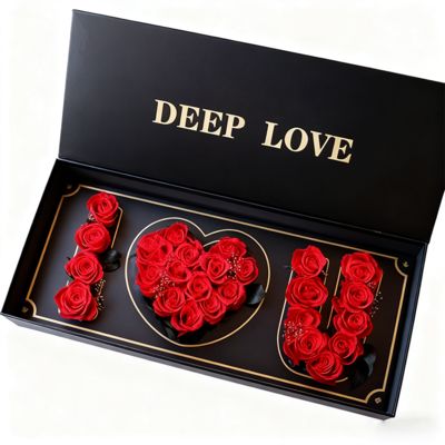 Hộp quà hoa TÔI YÊU BẠN phổ biến tùy chỉnh Hộp giấy từ tính tái chế thân thiện với môi trường để đóng gói hộp quà hoa hồng