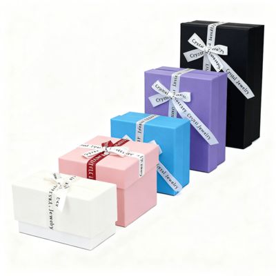 Hộp vuông nắp âm dương đựng trang sức, nơ ruy băng, chất liệu giấy bìa cứng, sang trọng, dùng cho bông tai, nhẫn