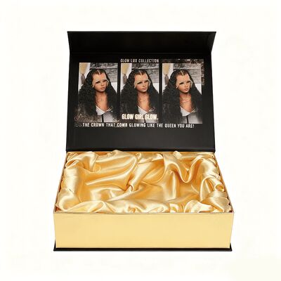 Chiếc hộp cao cấp Flip Top Magnetic Box Closure Wig Box With Satin Inside Custom Logo Packaging Hair Gift Black Foldable Paper Boxes