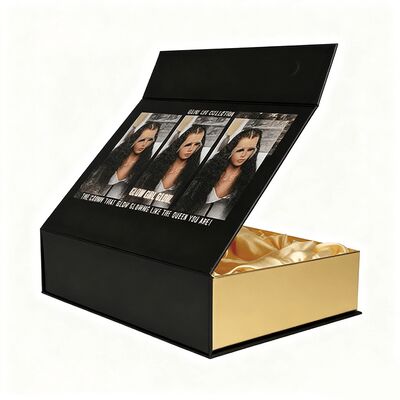 Chiếc hộp cao cấp Flip Top Magnetic Box Closure Wig Box With Satin Inside Custom Logo Packaging Hair Gift Black Foldable Paper Boxes