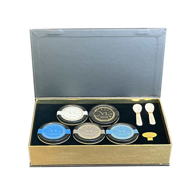 Bao bì vàng Đen Đỏ Caviar Tin Jar Gift Set với bao bì giấy và tay áo